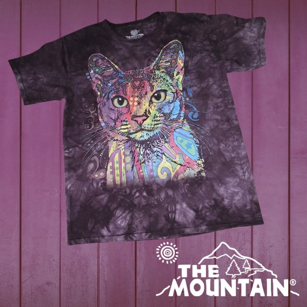 The Mountain Mens Psychedelic Cat Graphic Tie Dye T-Shirt Purple Large